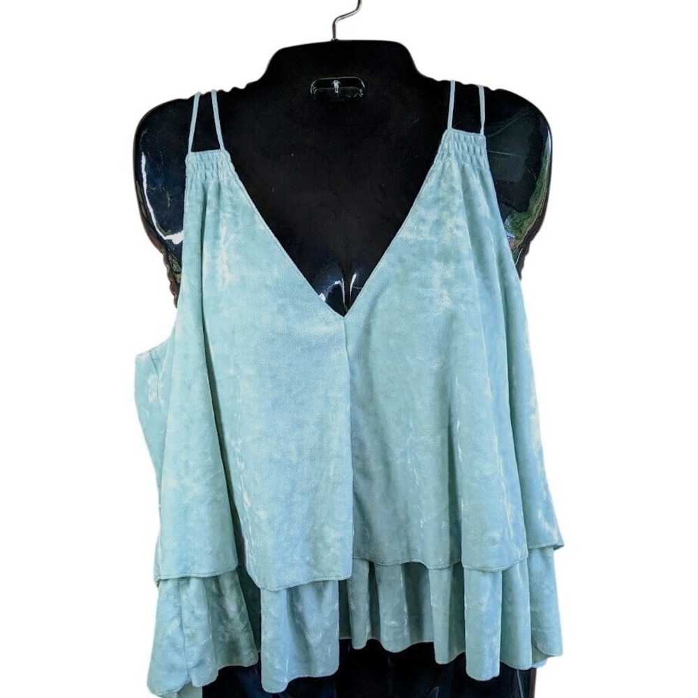 Aerie Velvet Tank Top M Mint Ruffle Whimsigoth Flowy Capsule Romantic Relaxed